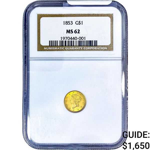 1853 Rare Gold Dollar NGC MS62