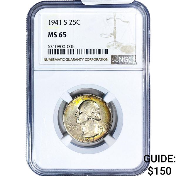 1941-S Washington Silver Quarter NGC MS65