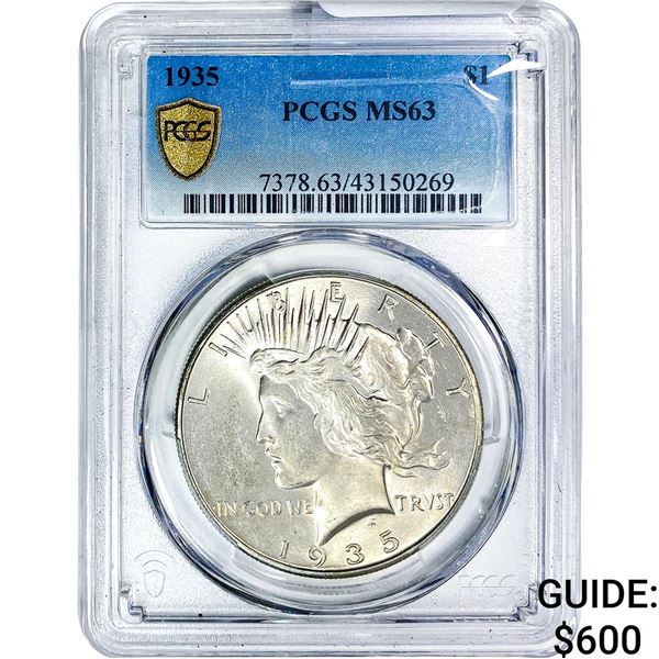 1935 Silver Peace Dollar PCGS MS63