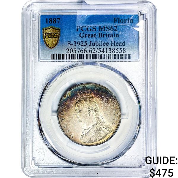 1887 Great Britain Silver Florin PCGS MS62