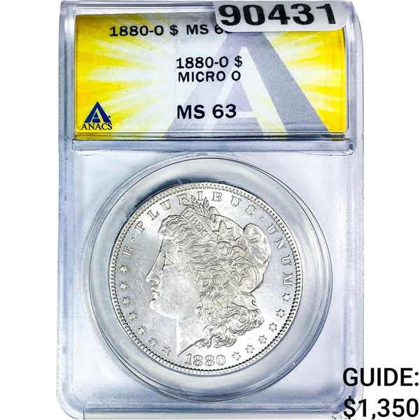 1880-O Mercury Silver Dollar ANACS MS63 Micro O