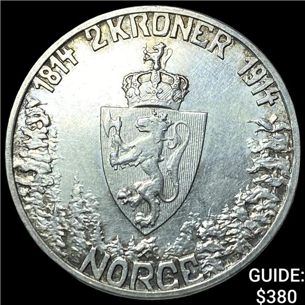 1914 Norway Silver 2 Kroner