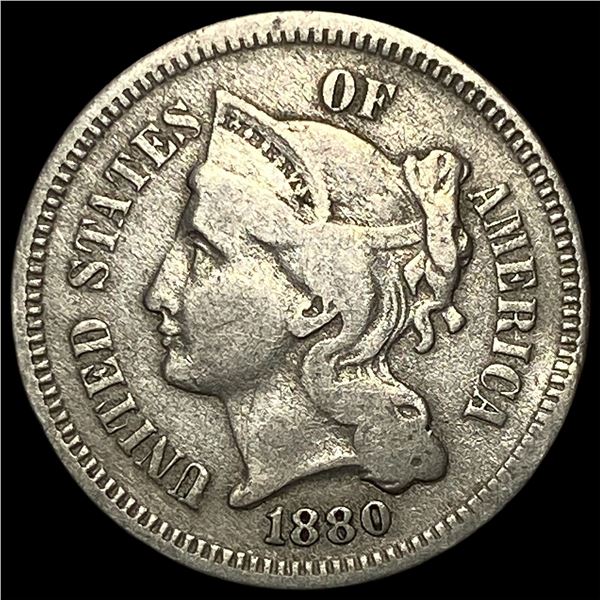 1880 Nickel Three-Cent Piece NEARLY UNCIRCULATED