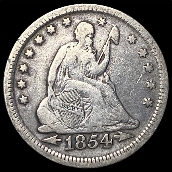 1854 Arrows Seated Liberty Quarter NEARLY UNCIRCULATED