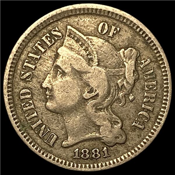 1881 Nickel Three-Cent Piece NEARLY UNCIRCULATED