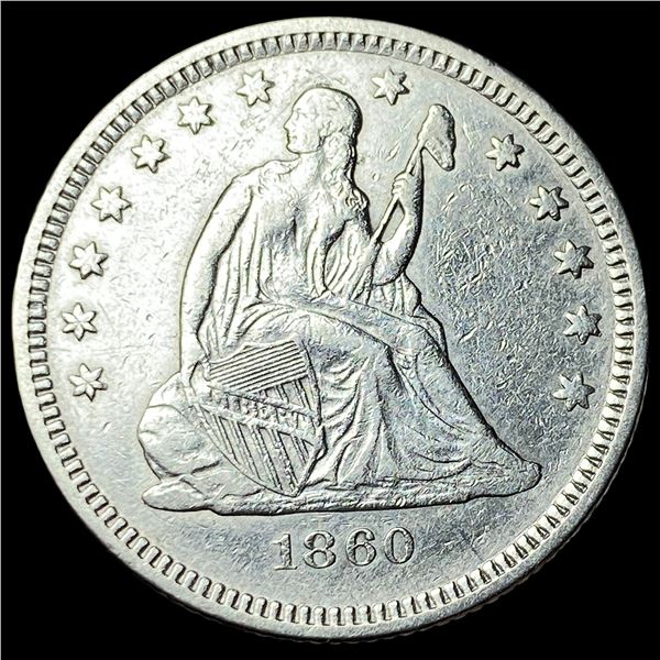 1860-O Silver Seated Liberty Quarter NEARLY  UNCIRCULATED