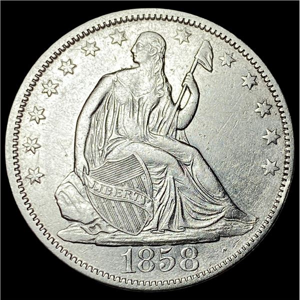 1858-O Silver Seated Liberty Half Dollar  CLOSELY UNCIRCULATED
