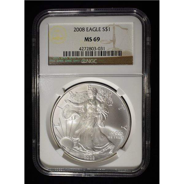 2008 AMERICAN SILVER EAGLE NGC MS69