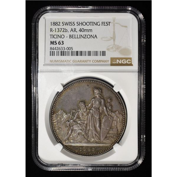 1882 SWISS SHOOTING TICINO-BELLINZONA NGC MS-63