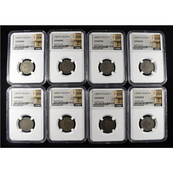 (8) LIBERTY HEAD 5C NGC GENUINE