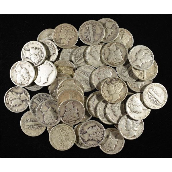 (50) MERCURY DIMES 90% SILVER