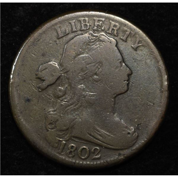 1802 DRAPED BUST LARGE CENT F/VF WITH STEMS