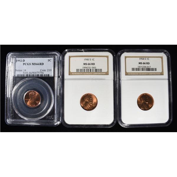 (3) GRADED LINCOLN CENTS MS66RD