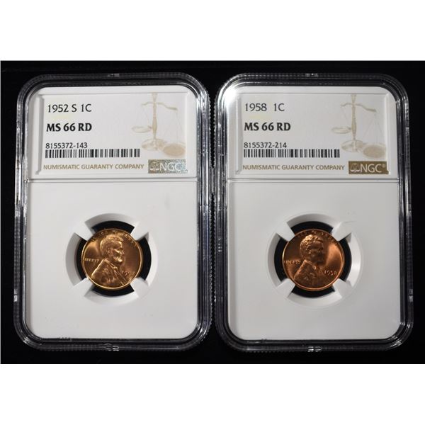 1952-S & 1958 WHEAT CENTS NGC MS66RD