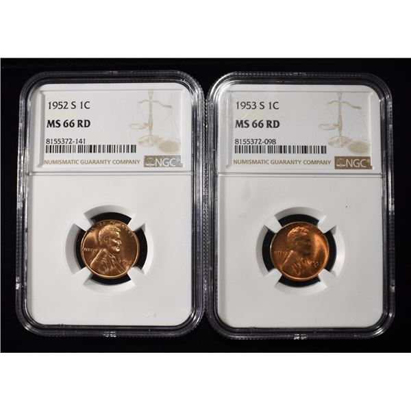 1952-S & 1953-S WHEAT CENTS NGC MS66RD