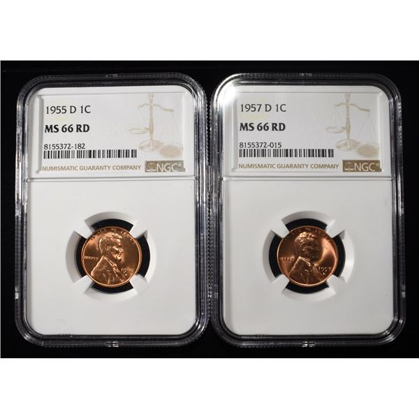 1955-D & 1957-D WHEAT CENTS NGC MS66 RD