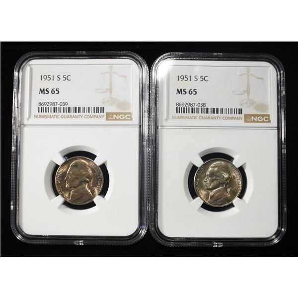 (2) 1951-S JEFFERSON NICKEL NGC MS65