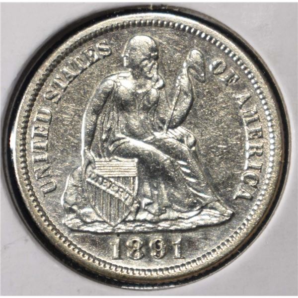 1891-S SEATED LIBERTY DIME NICE BU