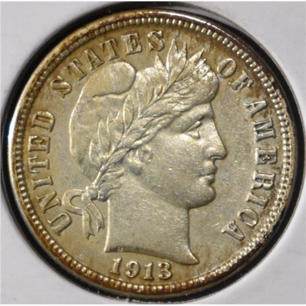 1913 BARBER DIME NICE BU