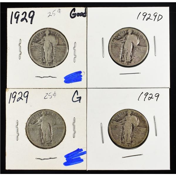 1929-D & (3) 1929 STANDING LIBERTY QUARTERS