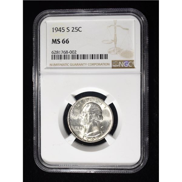 1945-S WASHINGTON QUARTER NGC MS66