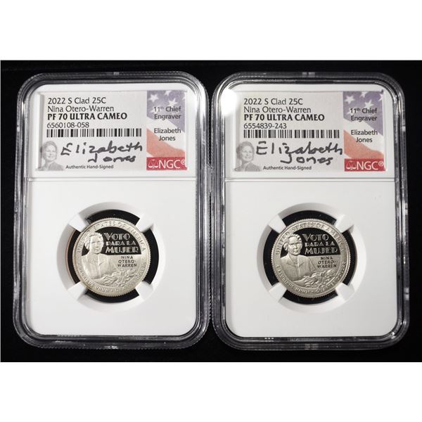 (2) 2022-S CLAD WASHINGTON QUARTERS NGC PF70 UCAM