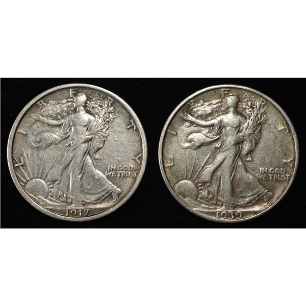1917 & 1939-S WALKING LIBERTY HALF DOLLAR XF