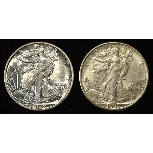 1942-S & 1943-D WALKING LIBERTY HALF DOLLARS AU/BU