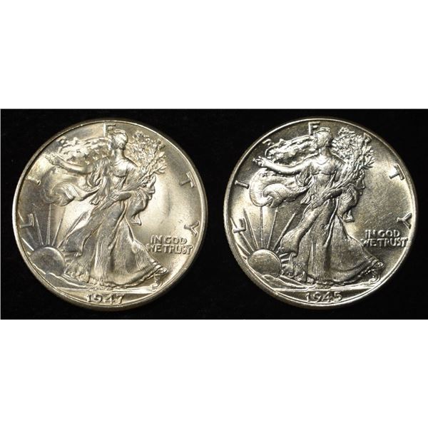 1945 & 1947-D WALKING LIBERTY HALF DOLLARS