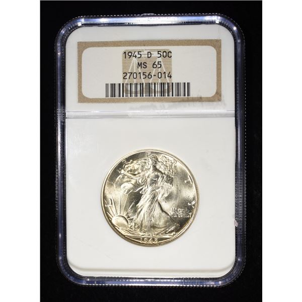 1945-D WALKING LIBERTY HALF DOLLAR NGC MS65