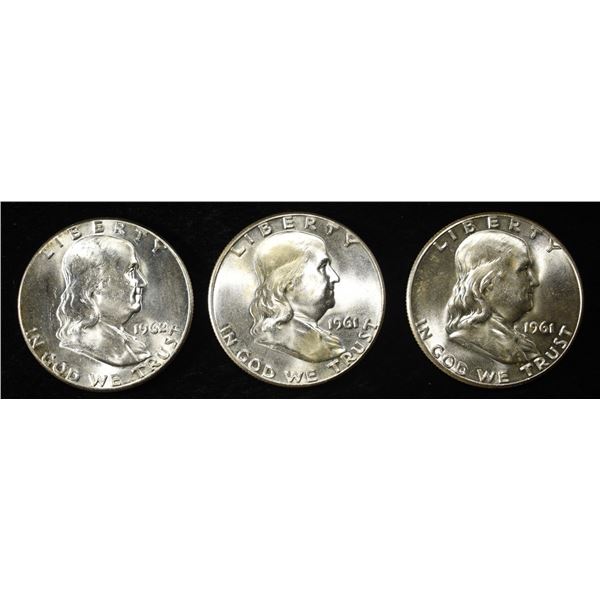 1962 & (2) 1961 FRANKLIN HALF DOLLARS CH BU