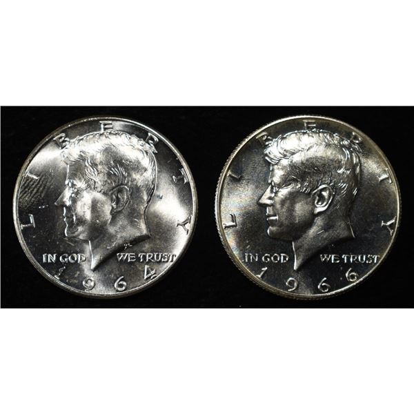 1964 CH BU & 1966 SP KENNEDY HALF DOLLARS