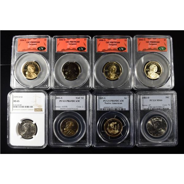 (8) GRADED MIXED COINS LOT