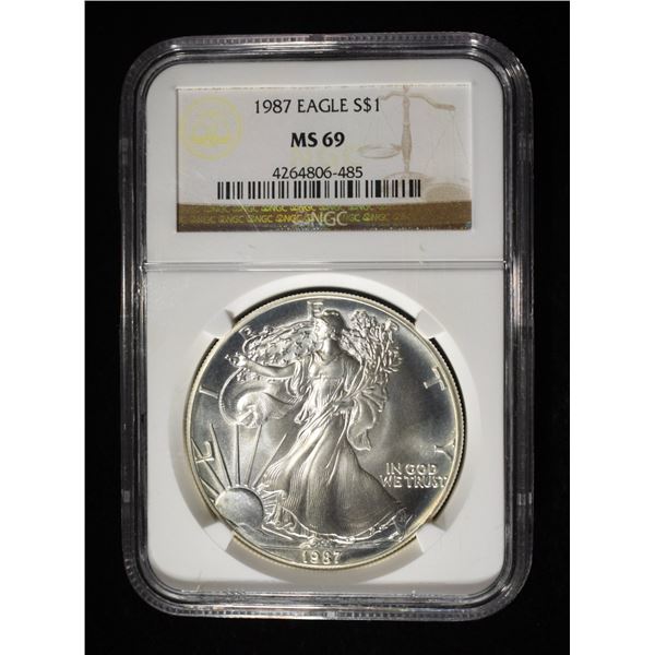 1987 AMERICAN SILVER EAGLE NGC MS69