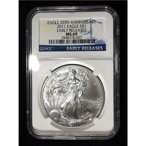 2011 AMERICAN SILVER EAGLE PCGS MS69