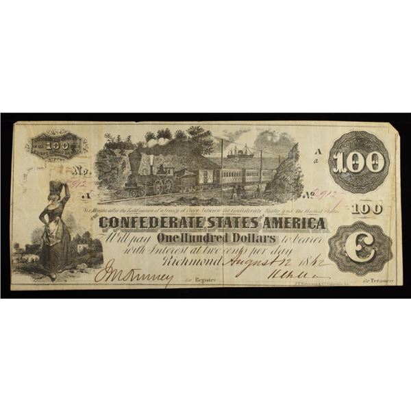 $100 THE CONFEDERATE STATES OF AMERICA NOTE