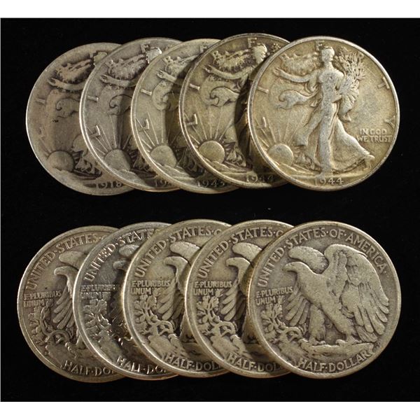 (10) 90% SILVER WALKING LIBERTY HALF DOLLARS