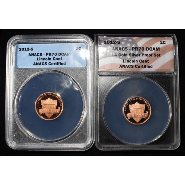 (2) 2012-2 SHIELD CENT ANACS PR70 DCAM