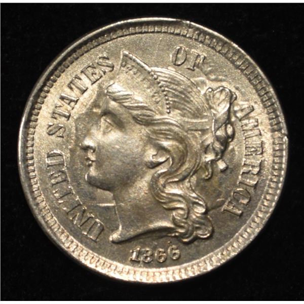 1866 3-CENT NICKEL GEM BU