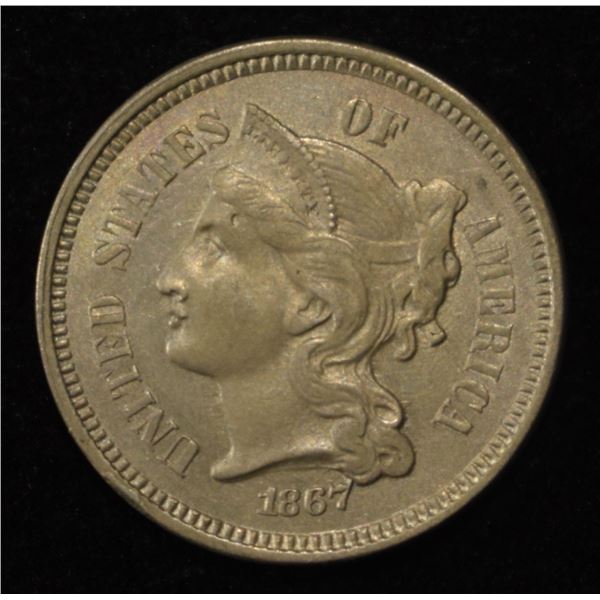 1867 3-CENT NICKEL AU/BU