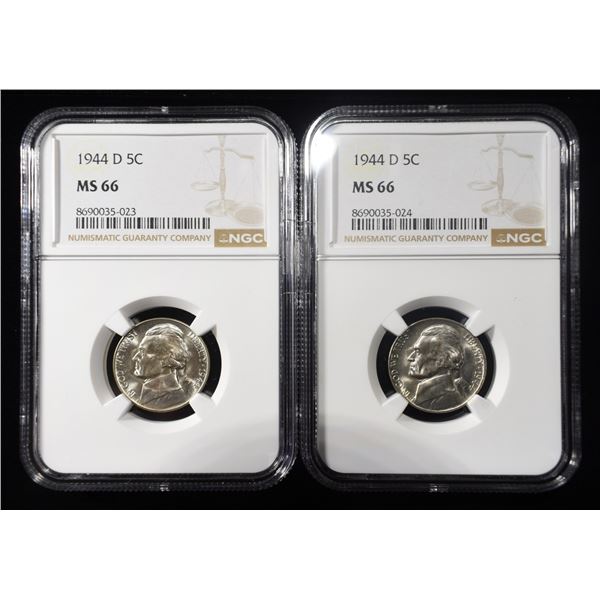 (2) 1944-D JEFFERSON NICKELS NGC MS 66