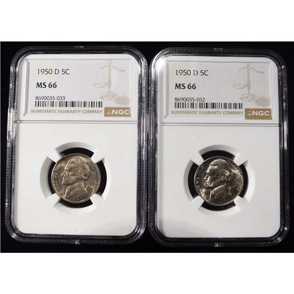 (2) 1950-D JEFFERSON NICKELS NGC MS 66