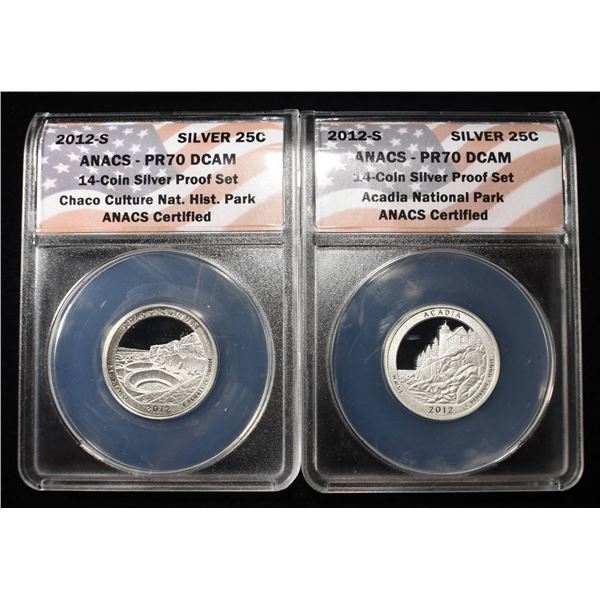 (2) 2012-S SILVER WASHINGTON QUARTER ANACS PR70