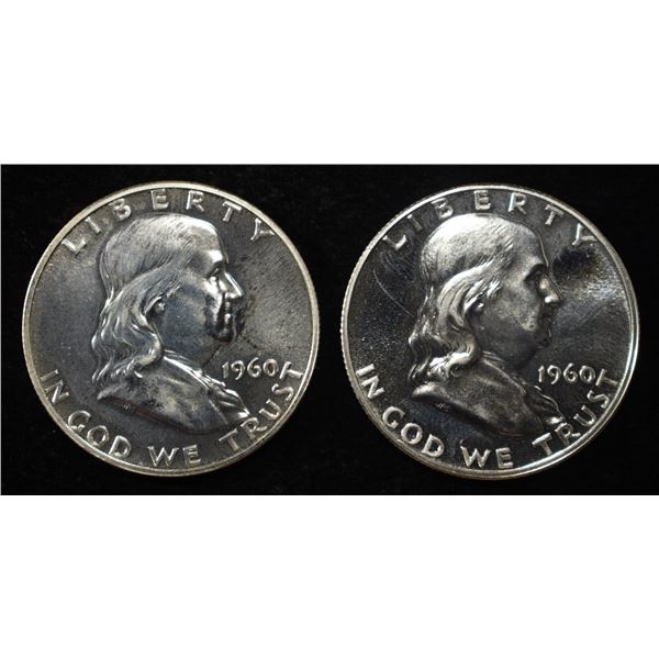 (2) 90% SILVER 1960 FRANKLIN HALF DOLLARS PROOF BU