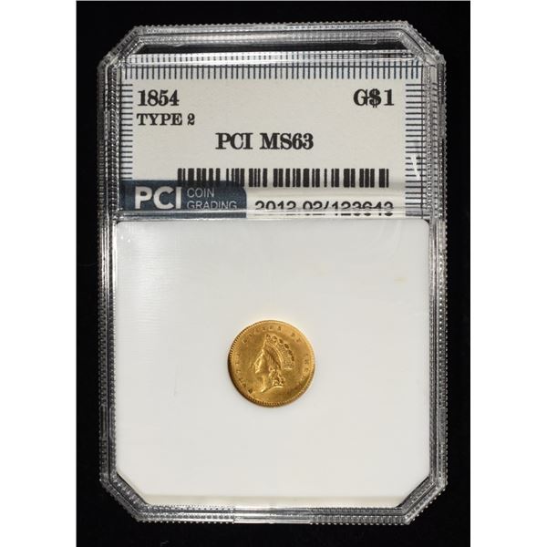 1854 $1 GOLD TYPE2 PCI CH BU