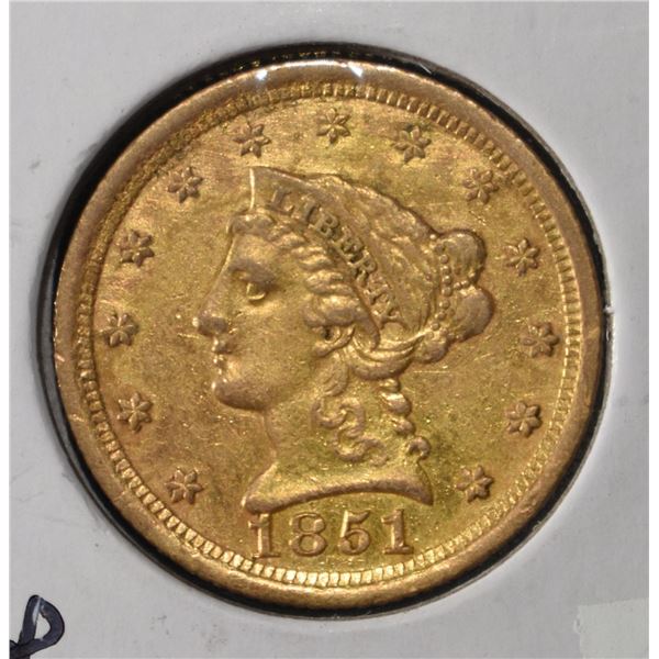 1851-O $2.5 LIBERTY GOLD SHARP UNC OLD CLEANING