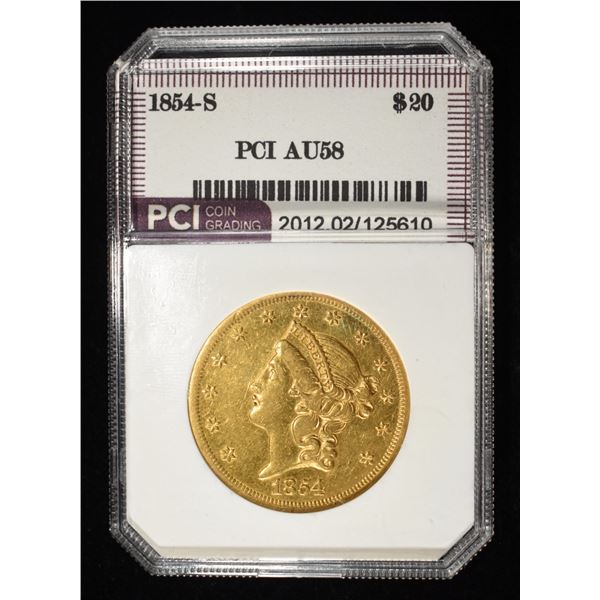 1854-S $20 LIBERTY GOLD PCI AU/BU