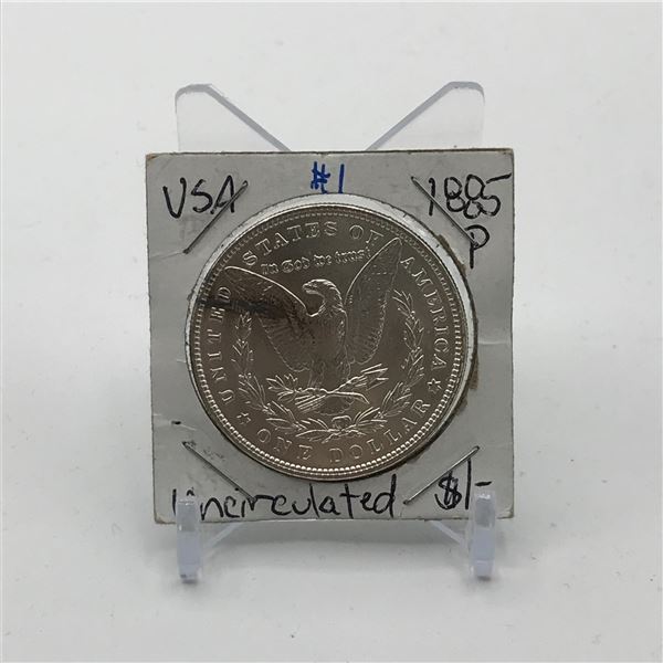 UNCIRCULATED SILVER DOLLAR - MINTED 1885 IN PHILADELPHIA