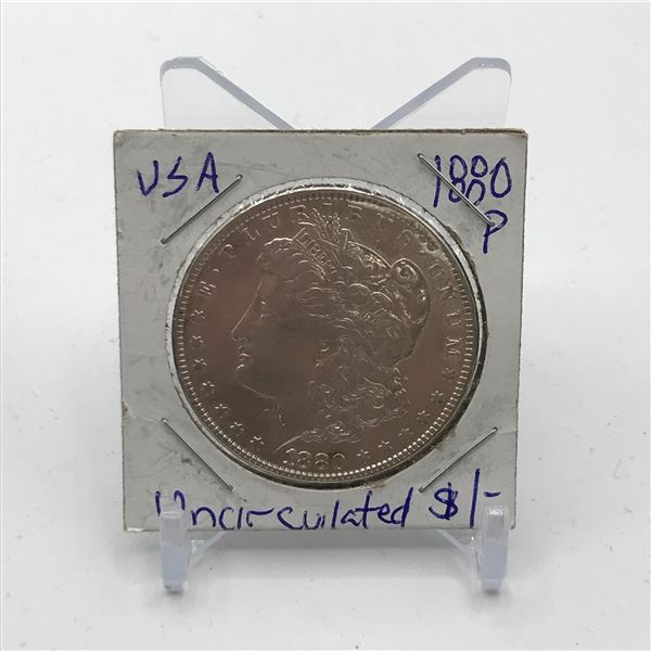 UNCIRCULATED SILVER DOLLAR - MINTED 1880 IN PHILADELPHIA