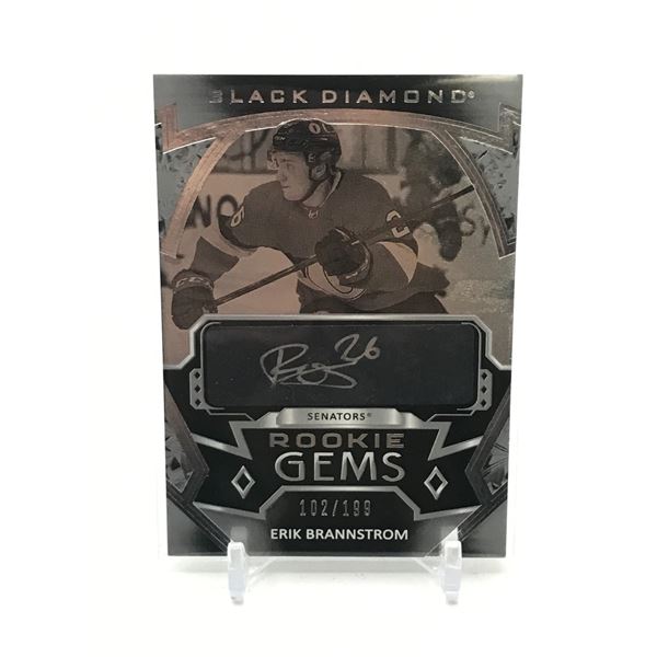 2019-20 UPPER DECK BLACK DIAMOND HOCKEY ERIK BRANNSTROM SIGNED ROOKIE GEMS PATCH CARD 102/199